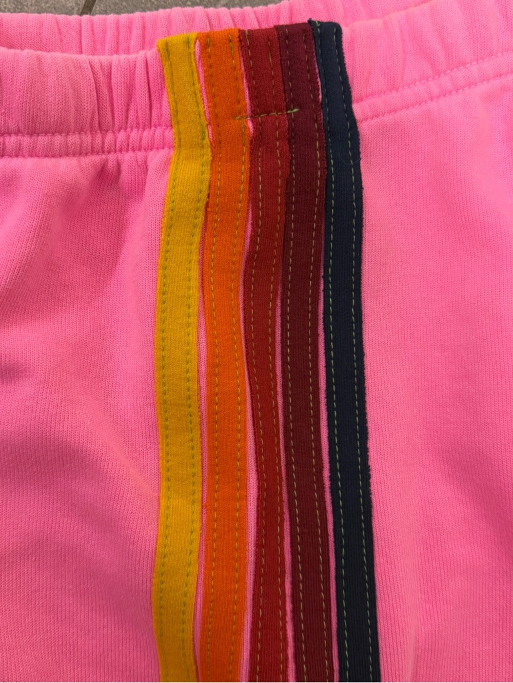 Aviator Nation Kids 5 Stripe Sweatpants Neon Pink Rainbow Size 14 Joggers Sweats - Picture 6 of 7